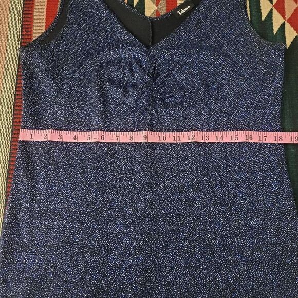 Vtg 90s Y2K Taboo Blue Sparkly Midi Maxi Dress Sz XL Slinky Stretch Flouncy Hem - Picture 7 of 8